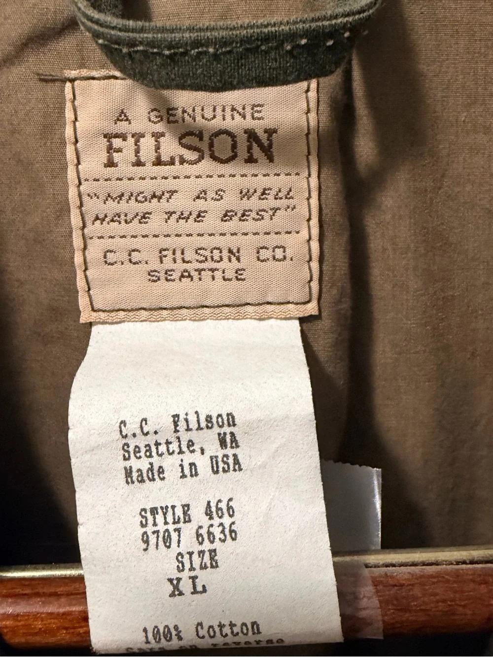 Filson Tin Cloth Field Jacket 466 Size XL
